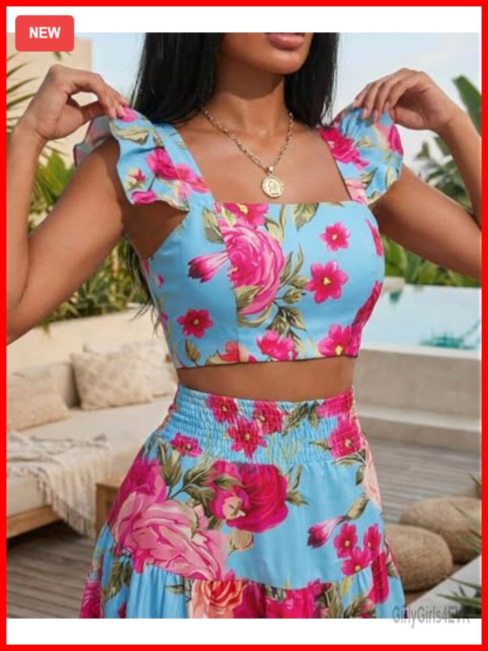 2 Piece Maxi Skirt Set Boho Floral Crop Top Summer Vacation Outfit - Picture 4 of 6